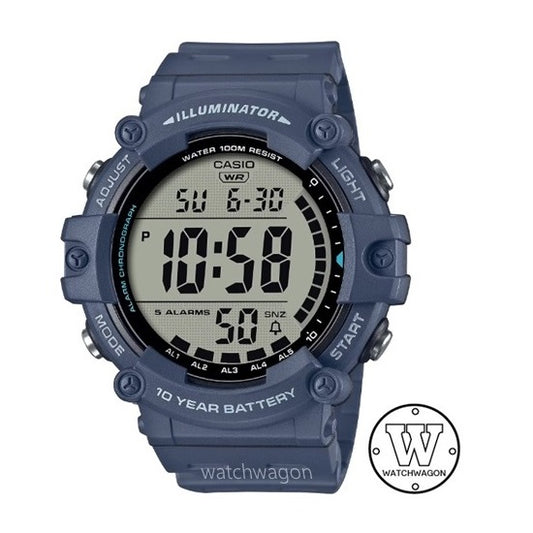 Casio AE-1500WH-2A Extra Large Display Digital Blue Resin Band Watch 10 Years Battery Life Running Jogging