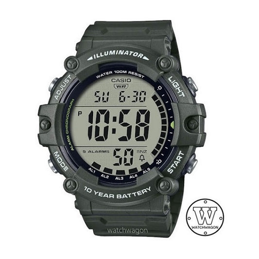 Casio AE-1500WHX-3A Army Green Extra Large Digital Display 10 Years Battery Life Jogging Watch AE-1500