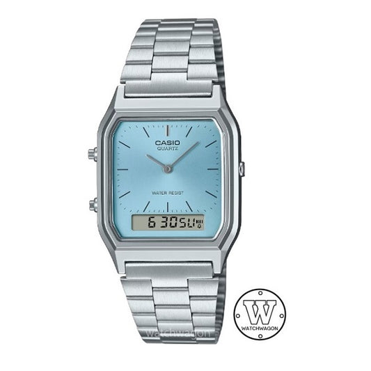 Casio AQ-230A-2A1 Light Blue Dial Analog Digital Unisex Watch with Adjustable Steel Band aq-230 aq230