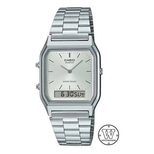 Casio AQ-230A-7A Analog Digital Mens Dress Watch AQ-230 Silverish Dial