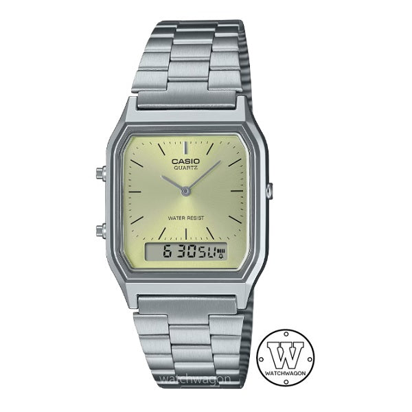 Casio AQ-230A-9A Analog Digital Mens Dress Watch AQ-230 Metallic Yellow Dial