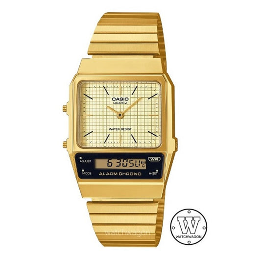 Casio AQ-800EG-9A Gold Dial Analog Digital Dual Display Bracelet Gents Watch