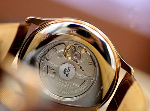 Orient FAG00001S0 Automatic Watch Brown Leather Open Heart Dial Rose Gold Case Formal Dress Watch Case Size 43mm