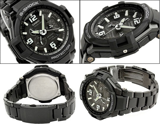Casio G-Shock G-1400D-1A Tough Solar Gravity Defier Full Black Steel Band World Time G-1400 G1400