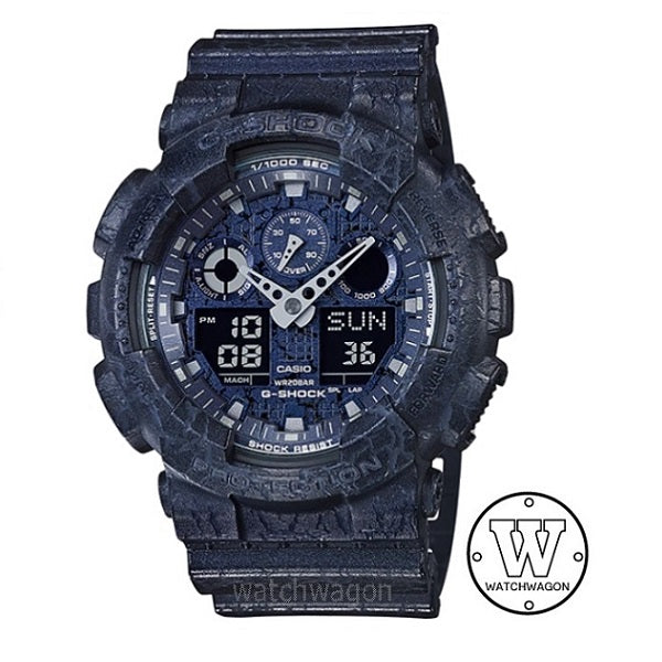 Casio G-Shock GA-100CG-2A Cracked Pattern Blue Resin Band Gents Watch GA-100 GA100