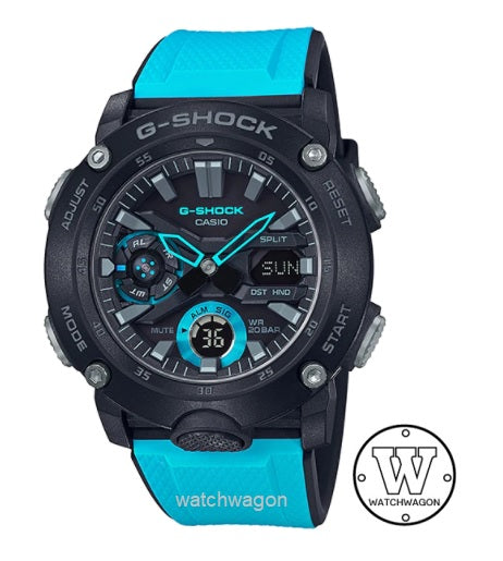 Casio G-Shock GA-2000-1A2 Carbon Core Guard Structure Blue Resin Band Watch GA2000 GA-2000-1A2DR