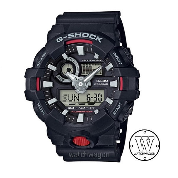 Casio G-Shock GA-700-1A Black Resin Band GA-700 GA700 Analog Digital Gents Sports Watch