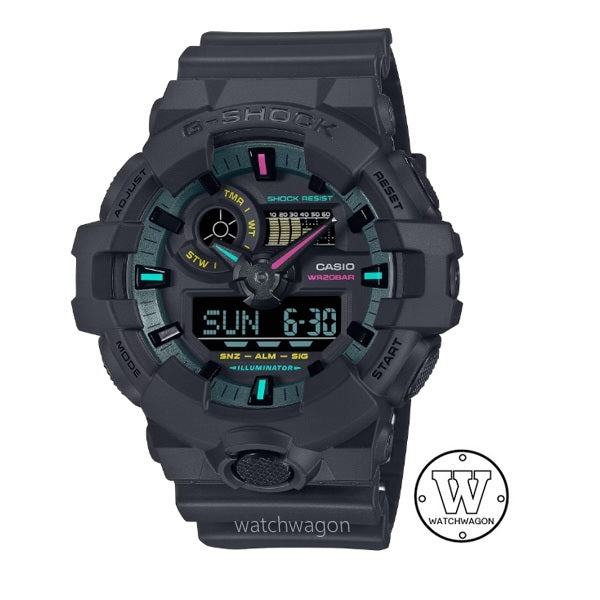 Casio G-Shock GA-700MF-1A Matte Black and Fluorescent Colors Large Ana Digi Gents Sports Watch ga-700 ga700