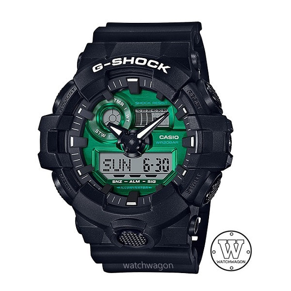 Casio G-Shock GA-700MG-1A Analog-Digital Black Resin Band Green Dial Gents Sports Watch GA-700