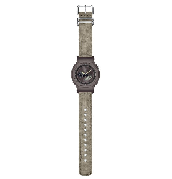 Casio G-Shock GA-B2100CT-5A Brown Cotton Cloth Band Brown Bezel Tough Solar Bluetooth Smart Link Analog Digital Gents Watch ga-b2100