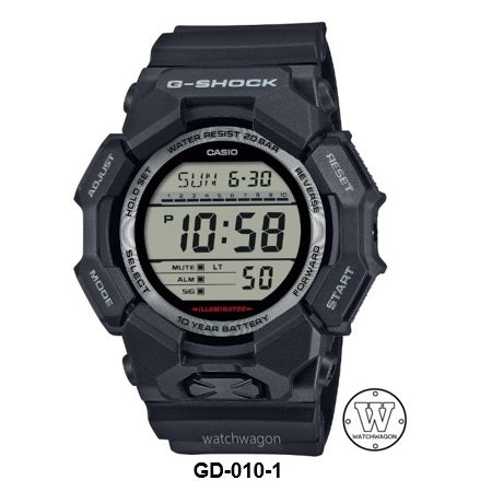 Casio G-Shock GD-010-1 Resin Band 10-Years Battery Life Digital Display Sports Watch gd-010-1D