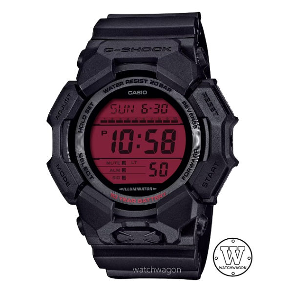 Casio G-Shock GD-010BBR-1 Maroon Dial Black Resin Band 10-Years Battery Life Digital Display Sports Watch