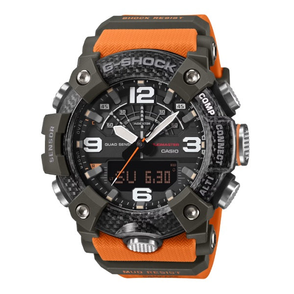 Casio G-Shock GG-B100X-1A9 Black Orange Mudmaster Quad Sensors Bluetooth Mobile Link Carbon Fiber Insert Resin Bezel GG-BX100 GGB100