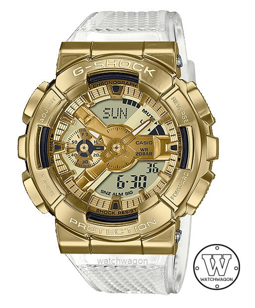 Casio G-Shock GM-110SG-9A Gold Plated Forged Stainless Steel Bezel Translucent Resin Band Unisex gm-110