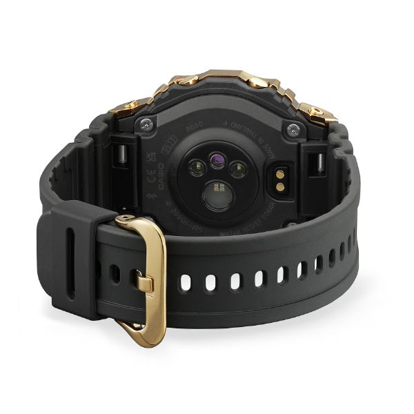 Casio G-Shock GM-H5600G-9 Gold Tone Metal Bezel Heart Rate Monitor Step Counter Bluetooth Solar Powered Cable Charging Smartphone Connectivity Resin Band Digital Watch gm-h5600