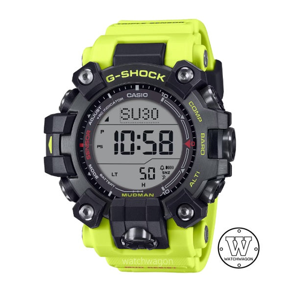 Casio G-Shock GW-9500MRY-1A9 Metal Bezel Emergency Rescue Series Master of G Mudman Yellow Resin Band Tough Solar Multiband Triple Sensors Gents Sports Watch gw-9500