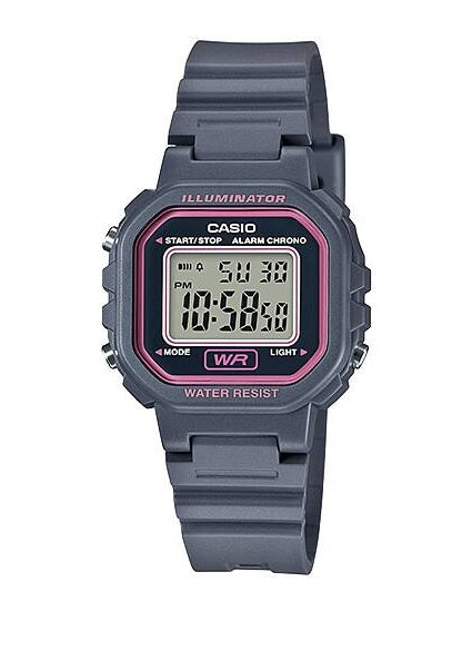 Casio LA-20WH-8A Grey and Pink Small Kid's & Ladies Digital Watch Case 5 years battery life