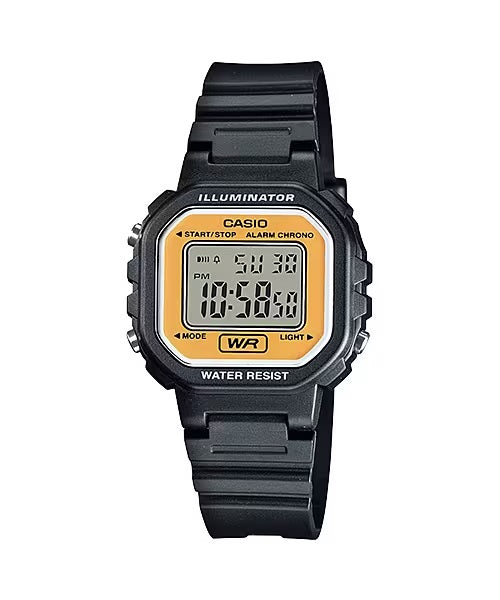 Casio LA-20WH-9A Black and Dark Yellow Small Kid's & Ladies Digital Watch Case 5 years battery life