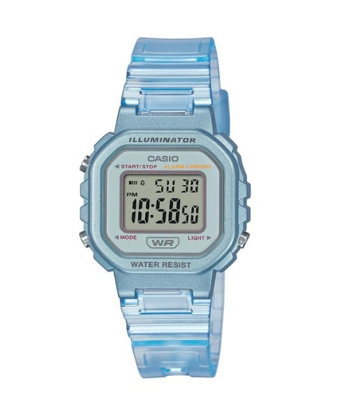 Casio LA-20WHS-2A Blue Translucent Resin Band and Bezel Small Kid's & Ladies Digital Watch Case 5 years battery life