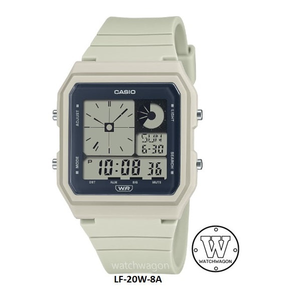 Casio LF-20W-8A Beige Unisex Digital Analog Watch Bio-Based Resin Band World Time