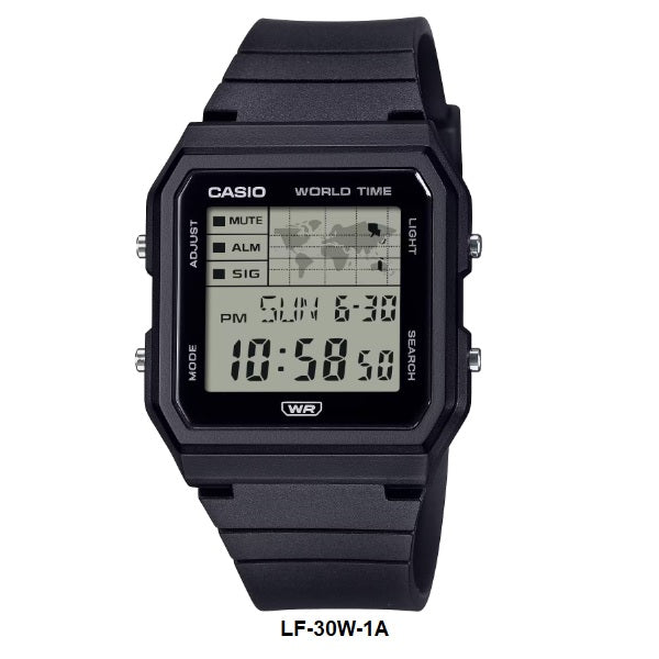 Casio LF-30W-1A World Map World Time Black Digital Unisex Sports Watch