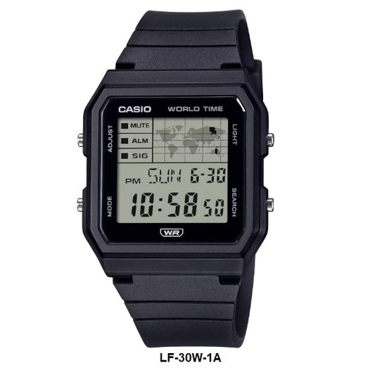 Casio LF-30W-1A World Map World Time Black Digital Unisex Sports Watch