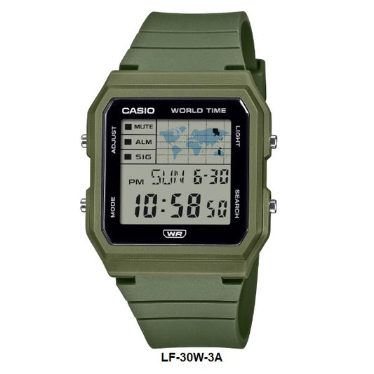 Casio LF-30W-3A World Map World Time Green Digital Unisex Sports Watch