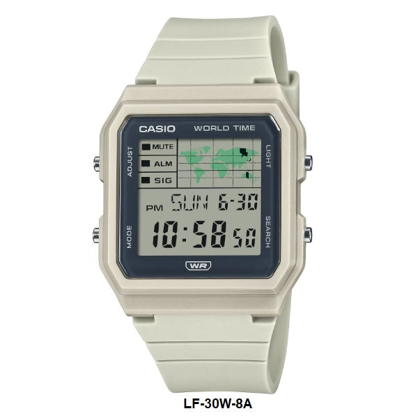 Casio LF-30W-8A World Map World Time Beige Digital Unisex Sports Watch