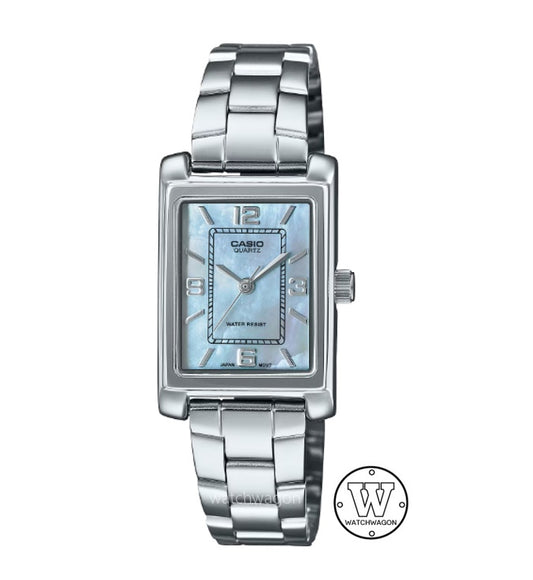 Casio LTP-1234DS-2A Mother of Pearl Blue Dial Small Analog Quartz Ladies Dress Watch