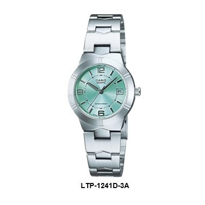 Casio Enticer LTP-1241D-3A Green Dial Small Women Quartz Dress Watch Case Size 25 mm