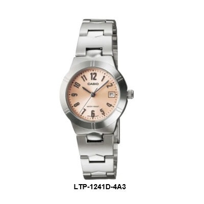 Casio Enticer LTP-1241D-4A3 Salmon Dial Small Women Quartz Dress Watch Case Size 25 mm