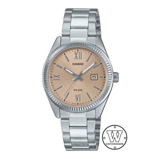 Casio LTP-1302DD-4A2 Salmon Dial Ladies Analog Quartz Watch Steel Bracelet Date