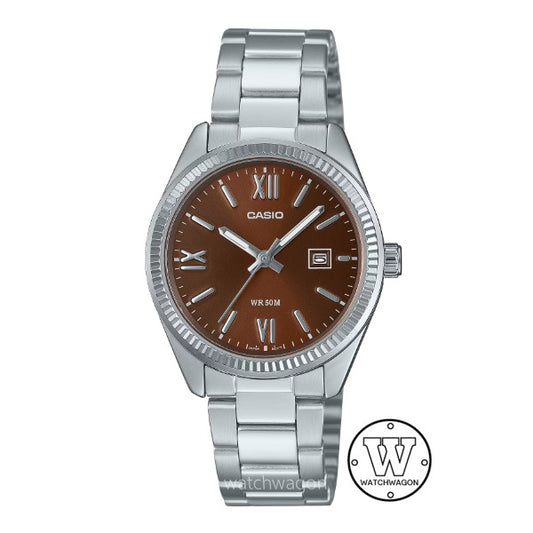 Casio LTP-1302DD-5A Brown Dial Ladies Analog Quartz Watch Steel Bracelet Date