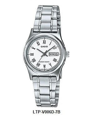 Casio LTP-V006D-7B White Dial Ladies Quartz Watch Steel Bracelet Day Date Display