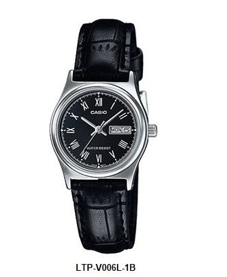 Casio LTP-V006L-1B Black Dial Leather Strap Ladies Quartz Watch