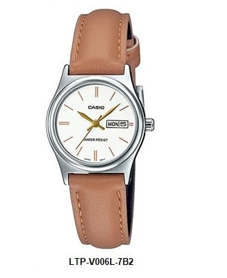 Casio LTP-V006L-7B2 White Dial Tan Leather Strap Ladies Quartz Watch