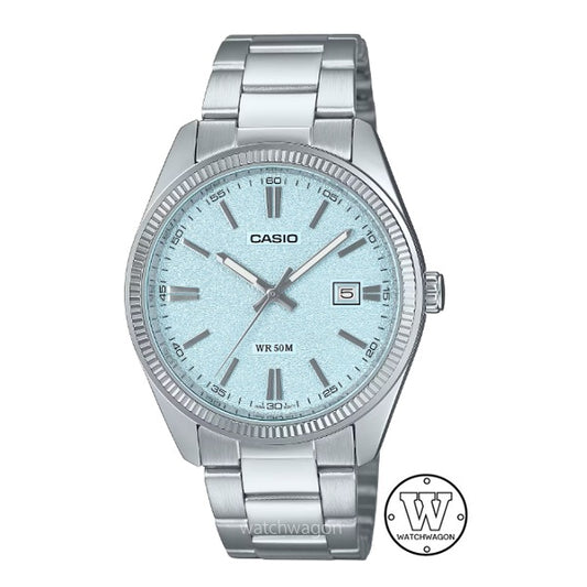 Casio MTP-1302DA-2A2 Ice Blue Matte Textured Dial Analog Gents Watch 38.5mm Case Size