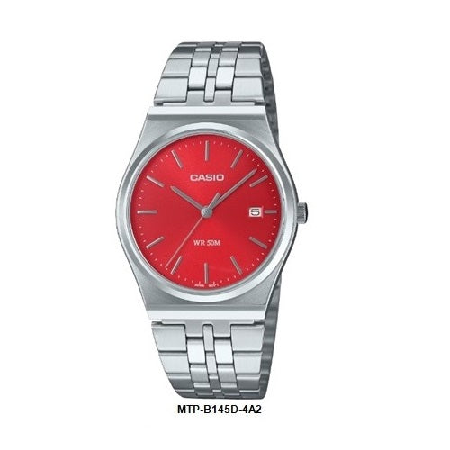 Casio MTP-B145D-4A2 Red Dial Retro Analog Quartz Unisex Watch
