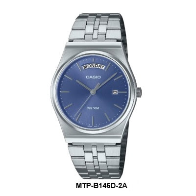 Casio MTP-B146D-2A Blue Dial Mid-Size Gents Quartz Watch Steel Bracelet