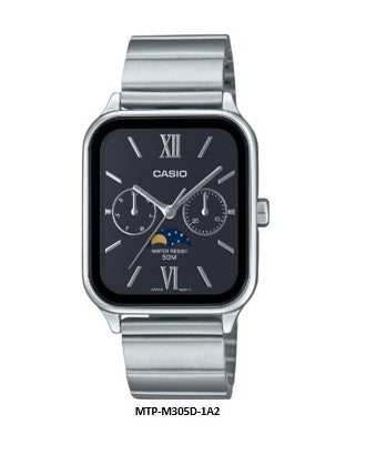 Casio MTP-M305D-1A2 Black Dial Moon Phase Analog Quartz Unisex Watch