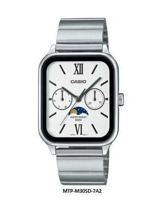 Casio MTP-M305D-7A2 White Dial Moon Phase Analog Quartz Unisex Watch