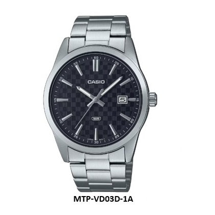Casio MTP-VD03D-1A Black Dial Minimalist Analog Gents Quartz Watch Stainless Steel Band
