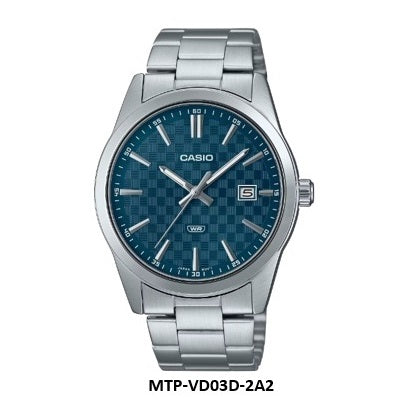 Casio MTP-VD03D-2A2 Blue Dial Minimalist Analog Gents Quartz Watch Stainless Steel Band