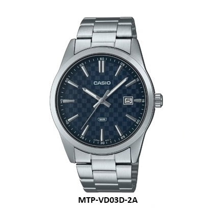 Casio MTP-VD03D-2A Blue Dial Minimalist Analog Gents Quartz Watch Stainless Steel Band