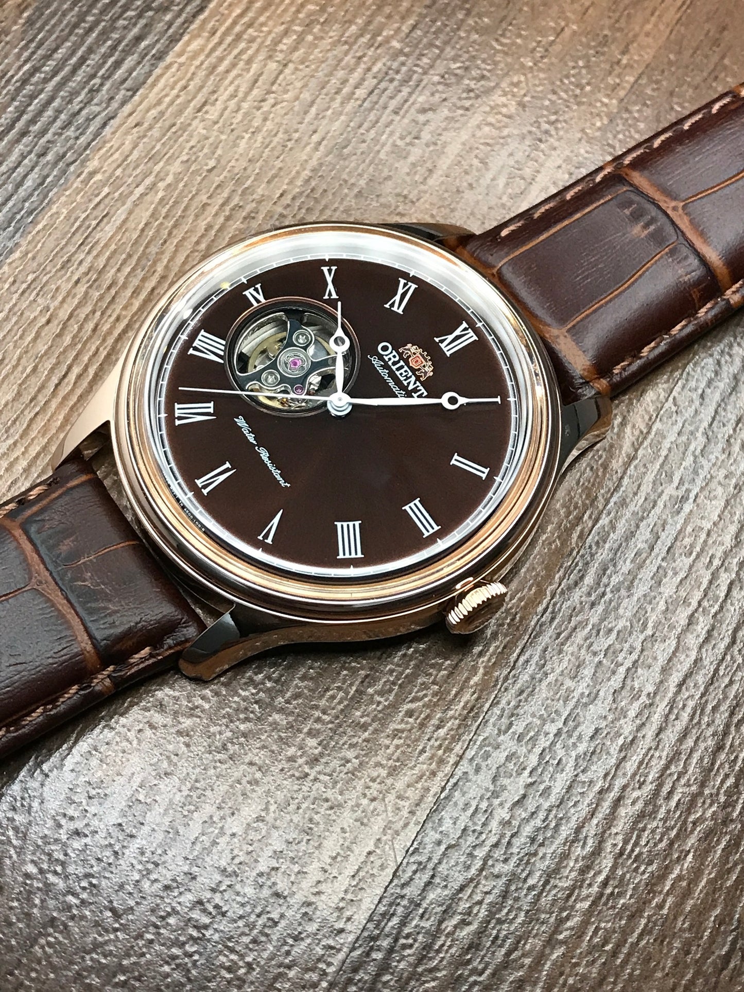 Orient FAG00001T0 Automatic Brown Leather Open Heart Dial Watch AG00001T  Formal Dress Watch 43mm case