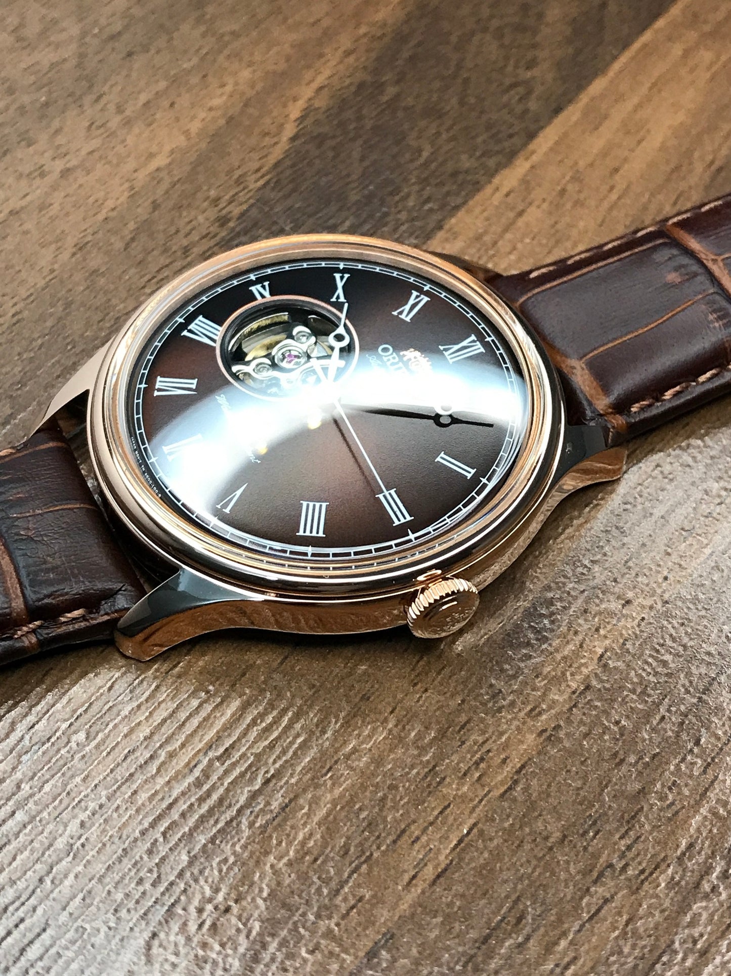 Orient FAG00001T0 Automatic Brown Leather Open Heart Dial Watch AG00001T  Formal Dress Watch 43mm case