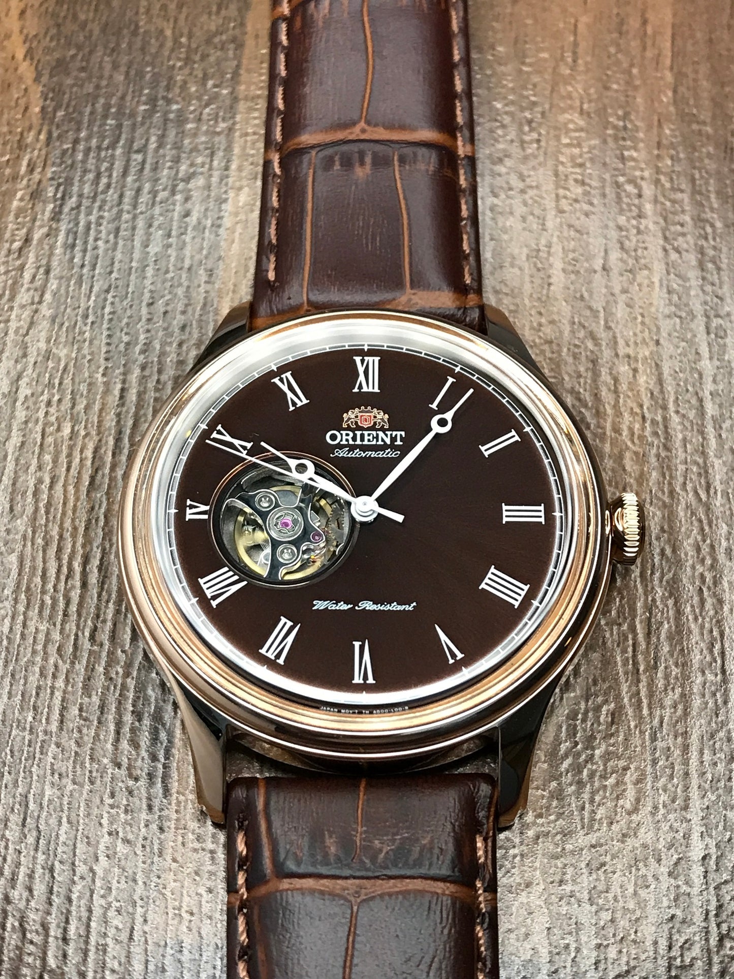 Orient FAG00001T0 Automatic Brown Leather Open Heart Dial Watch AG00001T  Formal Dress Watch 43mm case