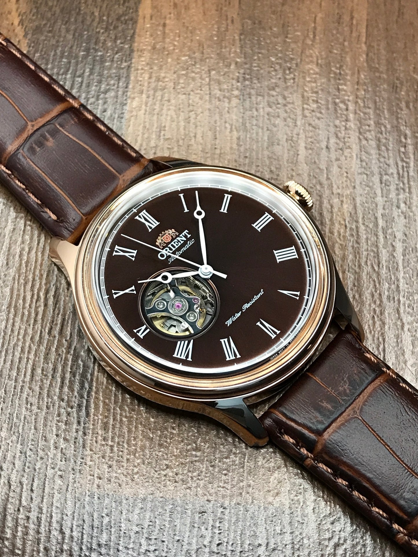 Orient FAG00001T0 Automatic Brown Leather Open Heart Dial Watch AG00001T  Formal Dress Watch 43mm case