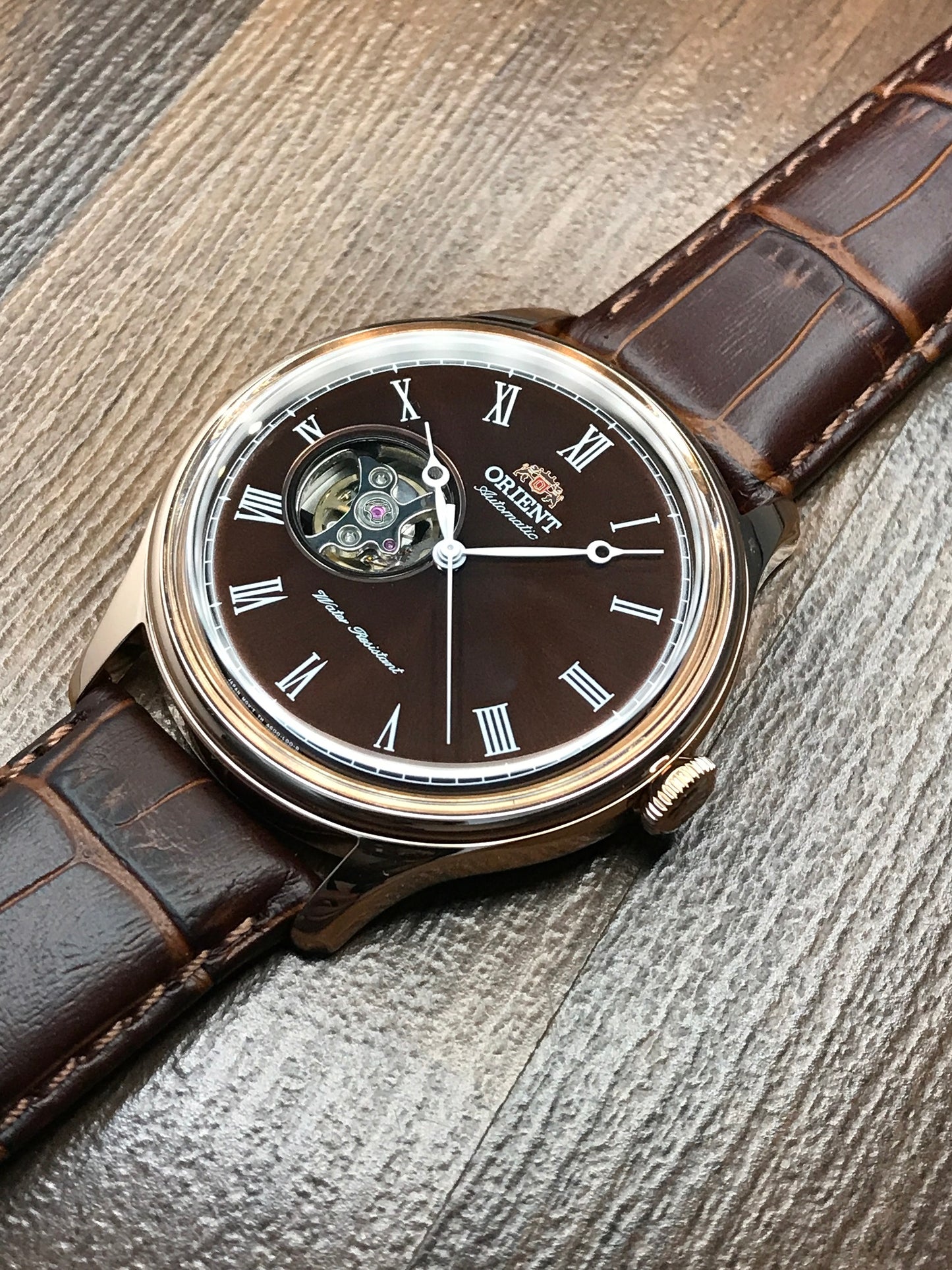 Orient FAG00001T0 Automatic Brown Leather Open Heart Dial Watch AG00001T  Formal Dress Watch 43mm case