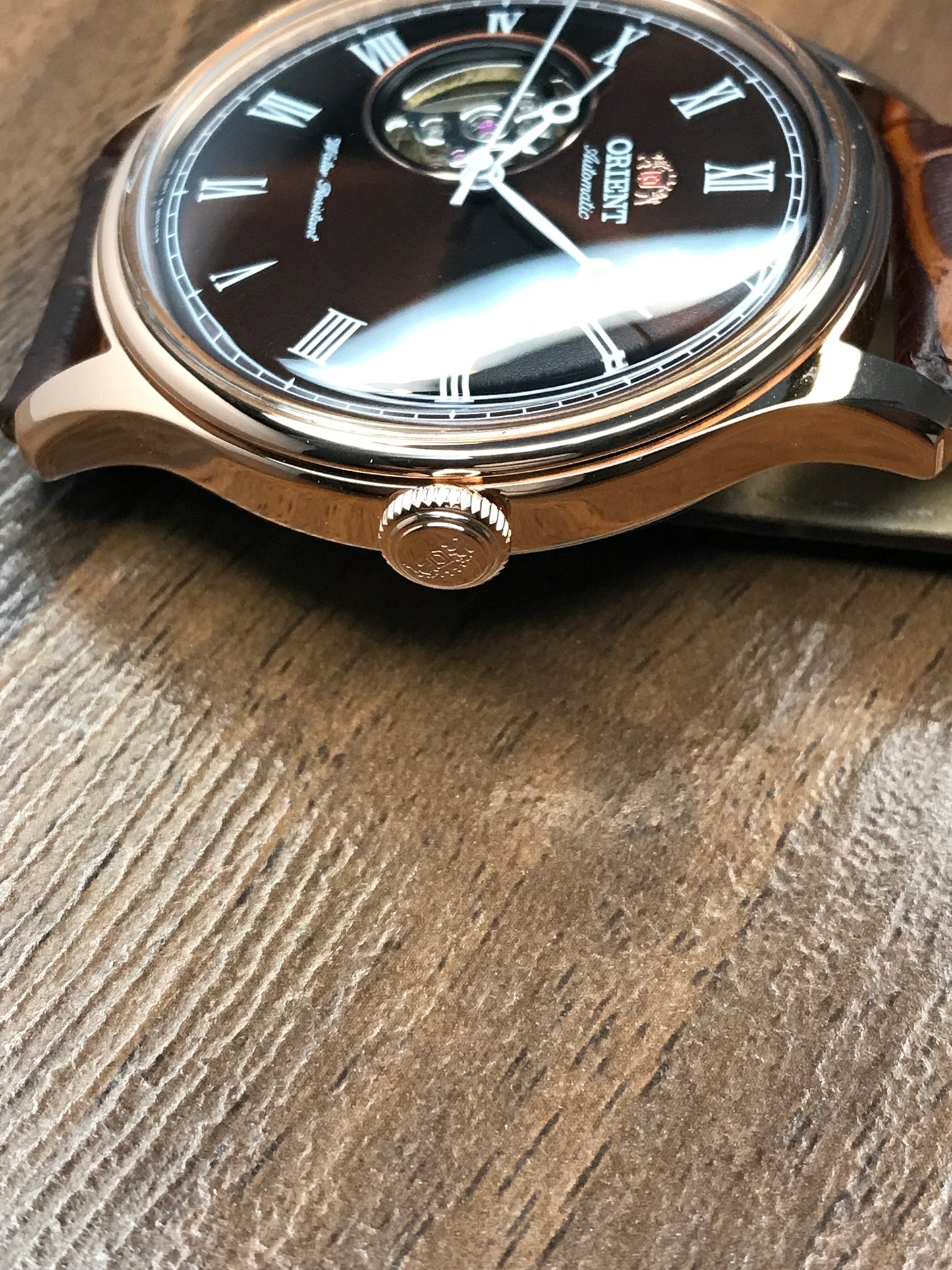 Orient FAG00001T0 Automatic Brown Leather Open Heart Dial Watch AG00001T  Formal Dress Watch 43mm case